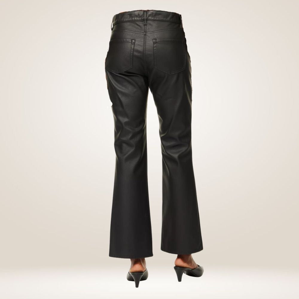 Women's Black Leather Flared Pants