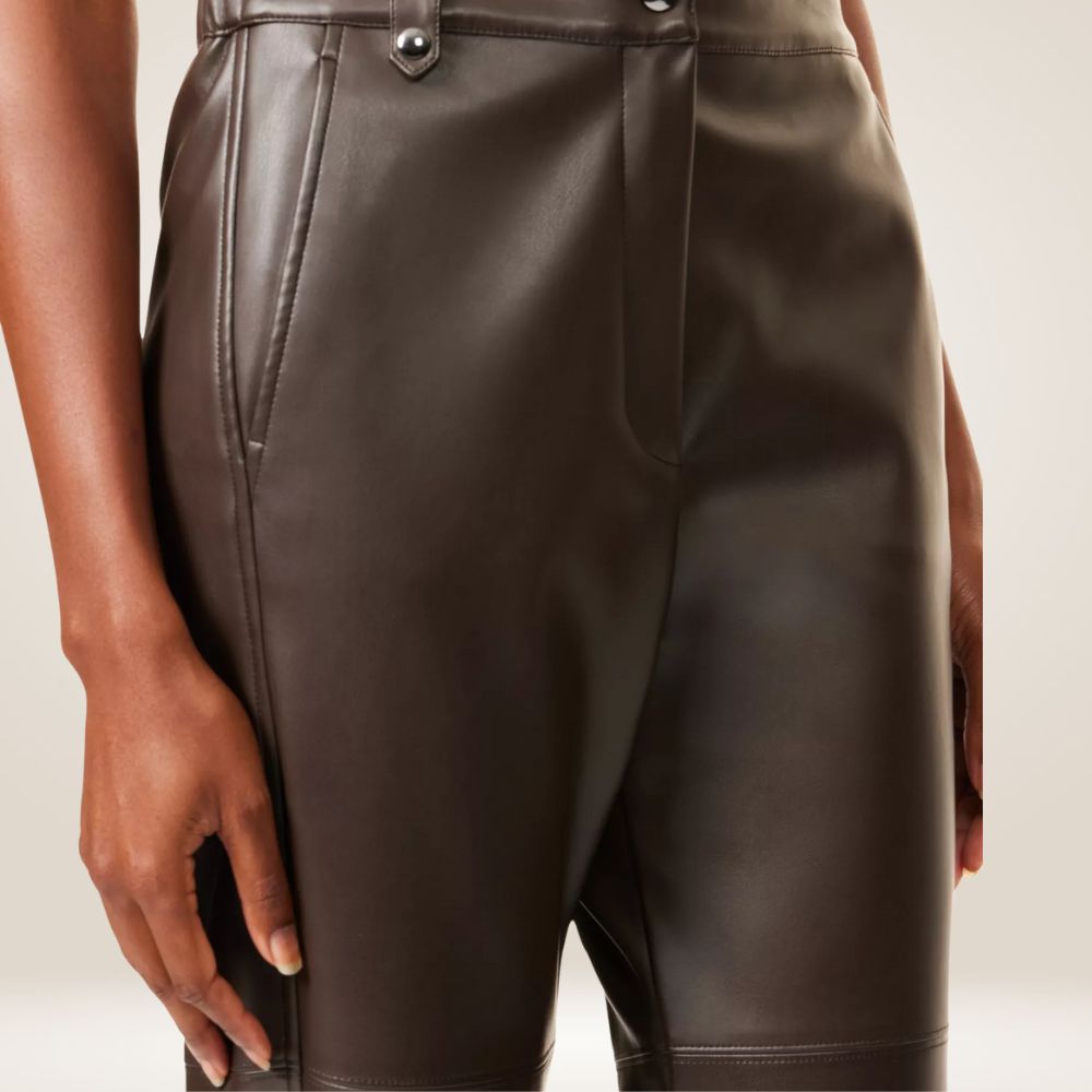 Women's Dark Brown Leather Pants Close