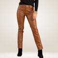 Women's Brown Leather Pants Front