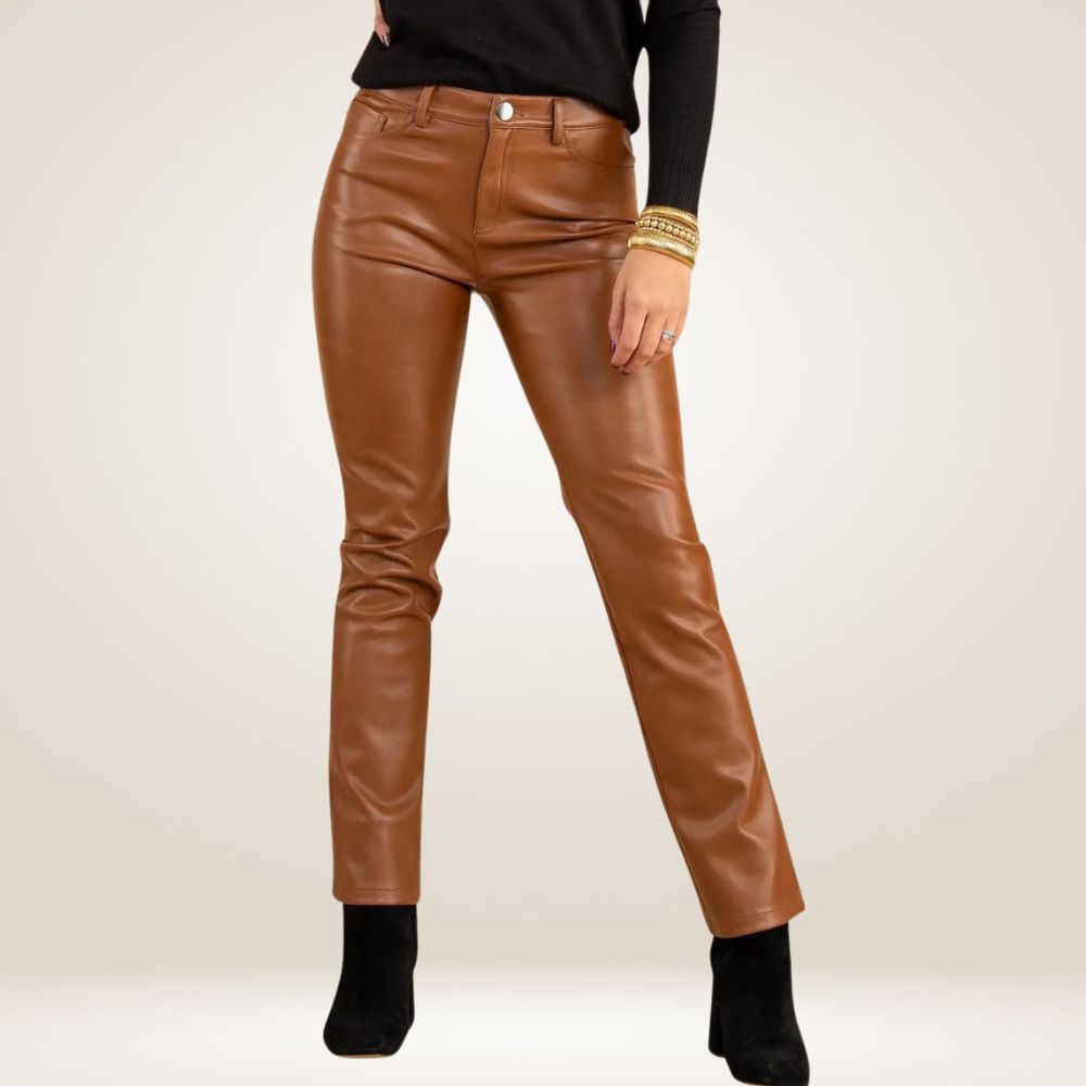 Women's Brown Leather Pants Front