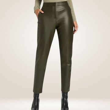 Women's Olive Green Leather Pants