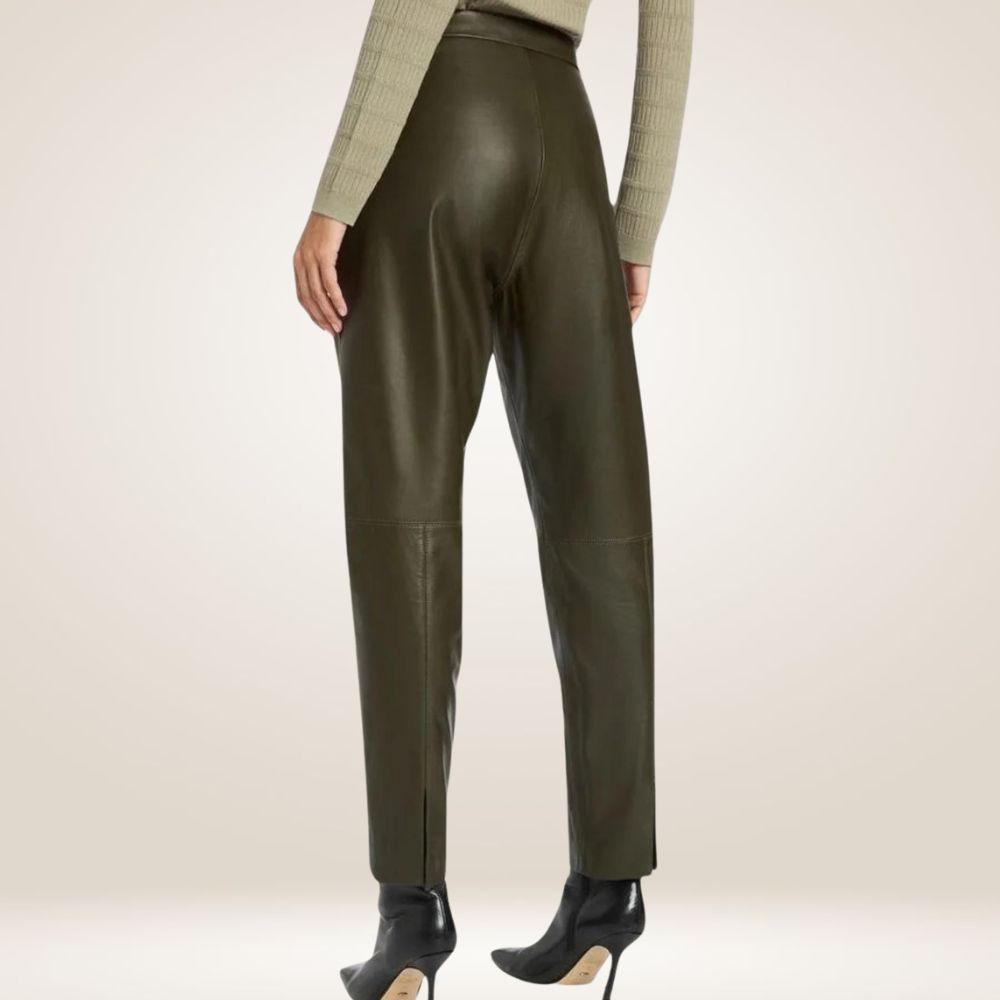 Women's Olive Green Leather Pants