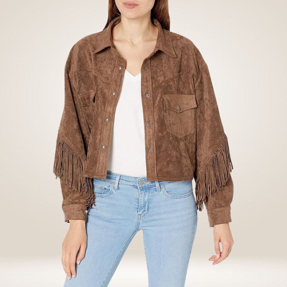 Suede Fringe Shirt Jacket for Women