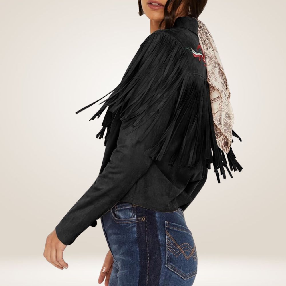 Women’s Suede Fringe Long Sleeve Western Shirt Other Side