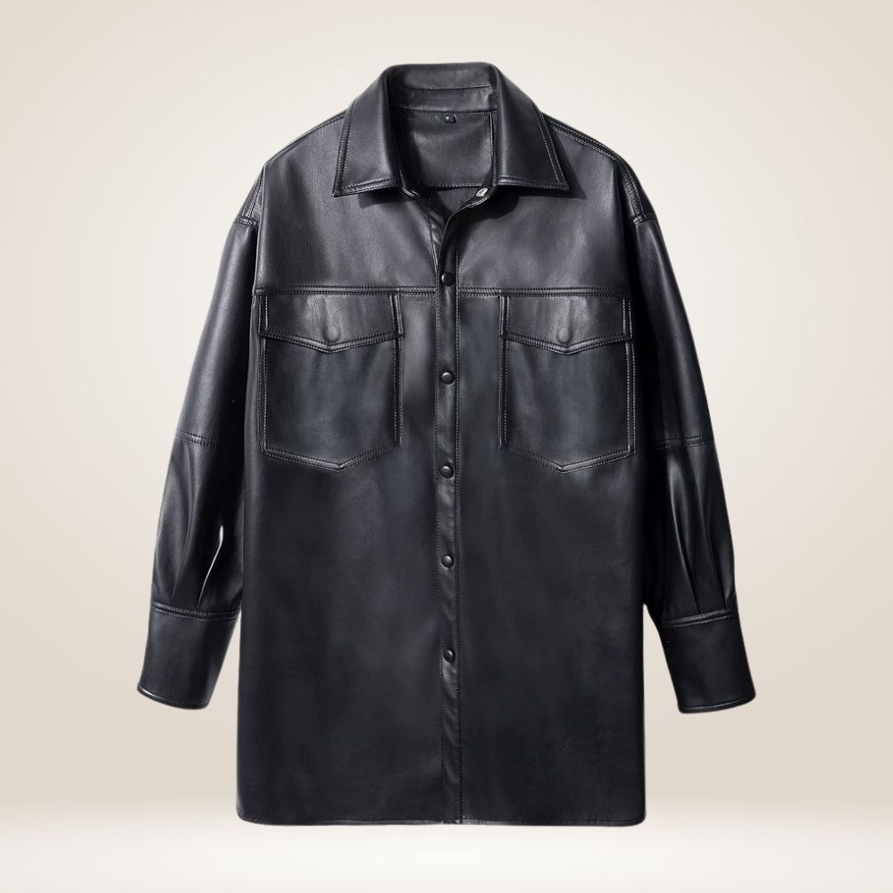 Women’s Oversized Black Leather Shirt Jacket Product