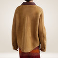 Women’s Camel Suede Shearling Leather Shirt with Classic Flap Pockets Back