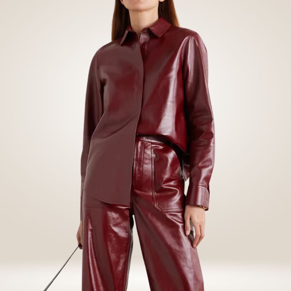 New Women's Buttery Soft Red Leather Shirt