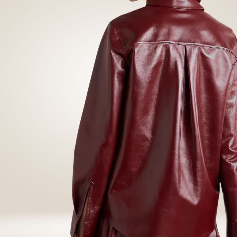 New Women's Buttery Soft Red Leather Shirt Back