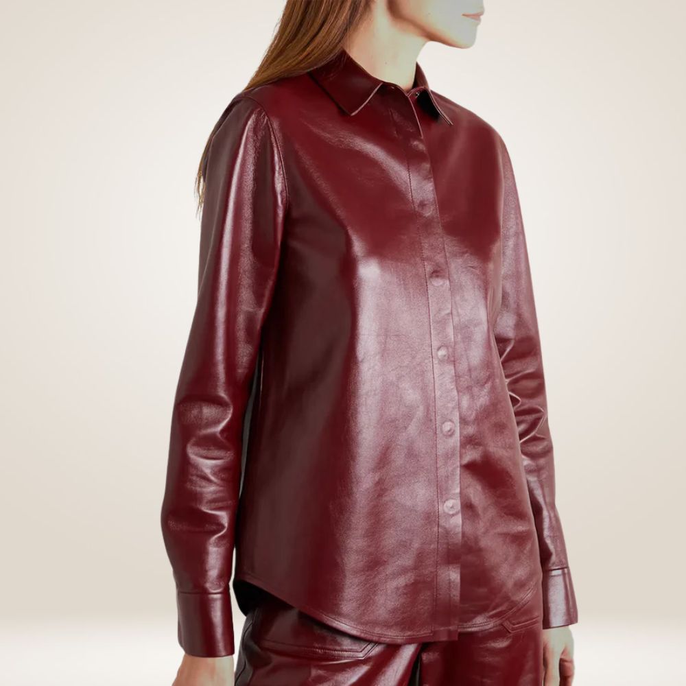 New Women's Buttery Soft Red Leather Shirt Full