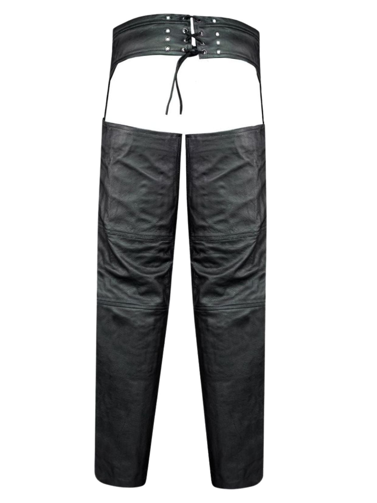 Men's Black Leather Assless Chaps Lace Up Back
