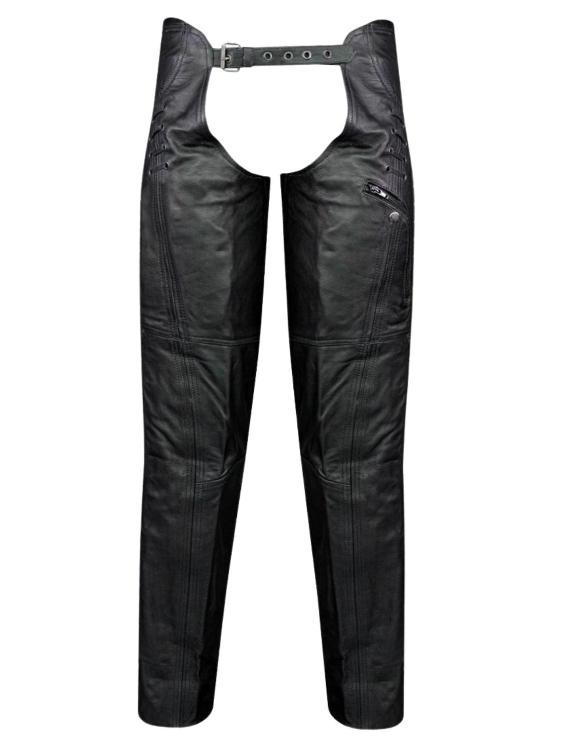 Men's Black Leather Assless Chaps Lace Up front