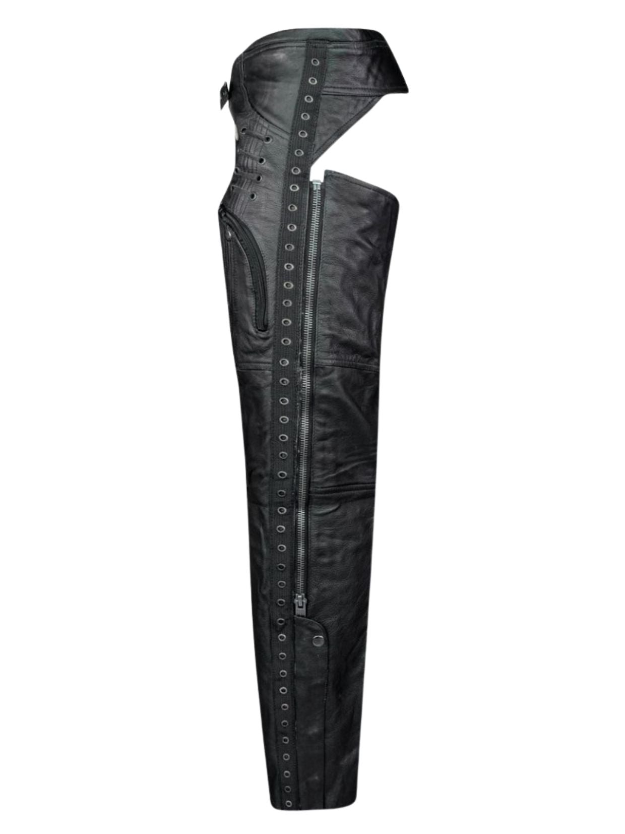 Men's Black Leather Assless Chaps Lace Up side