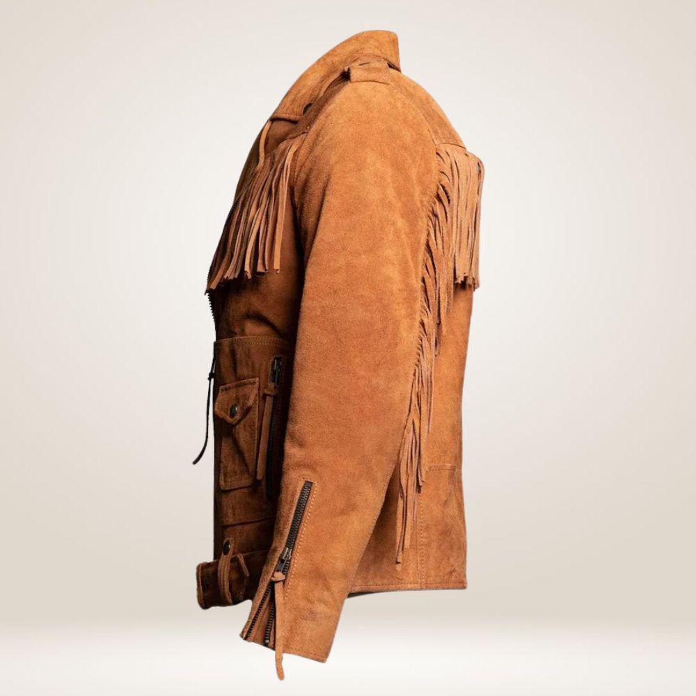 Men's Brown Suede Fringe Jacket side