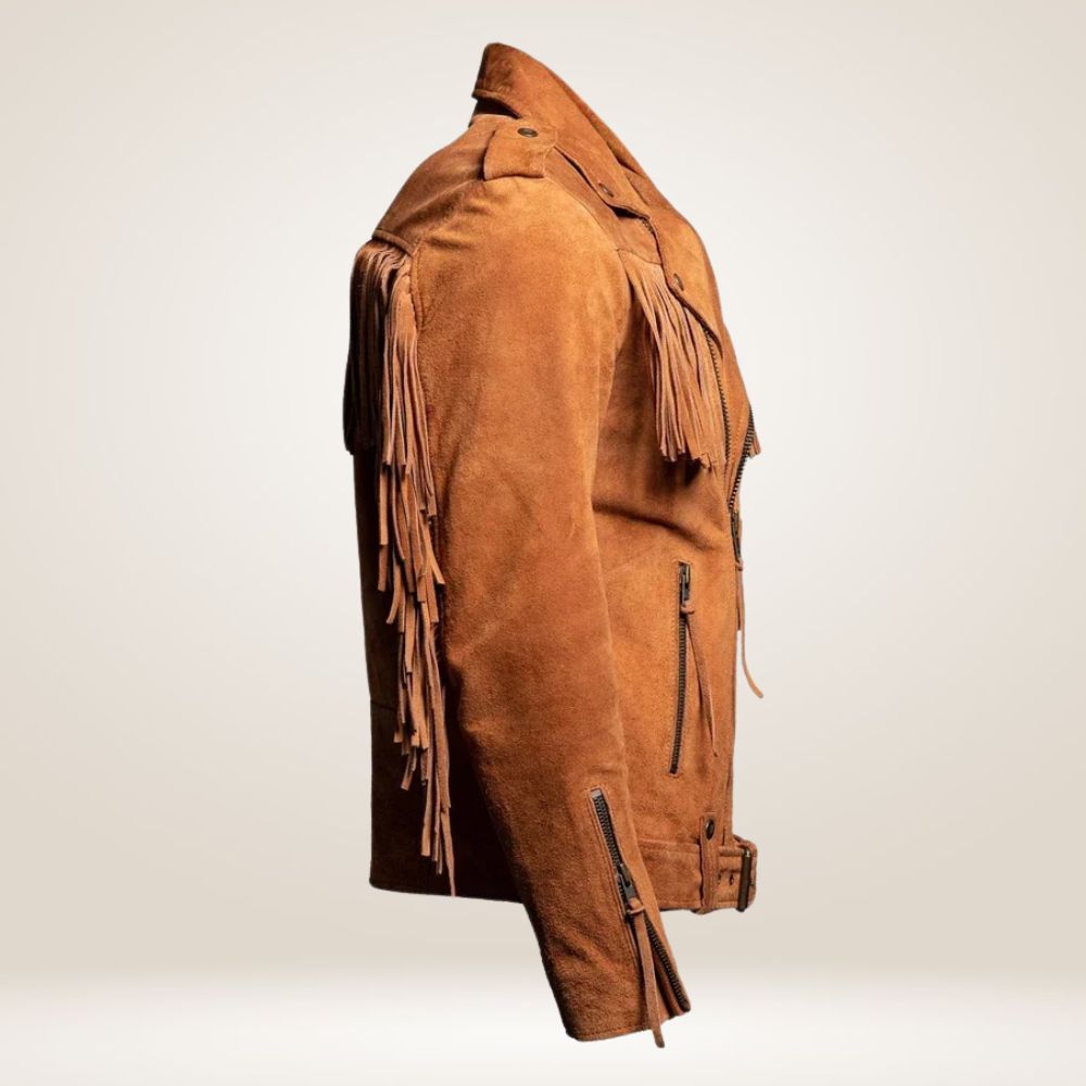 Men's Brown Suede Fringe Jacket other side