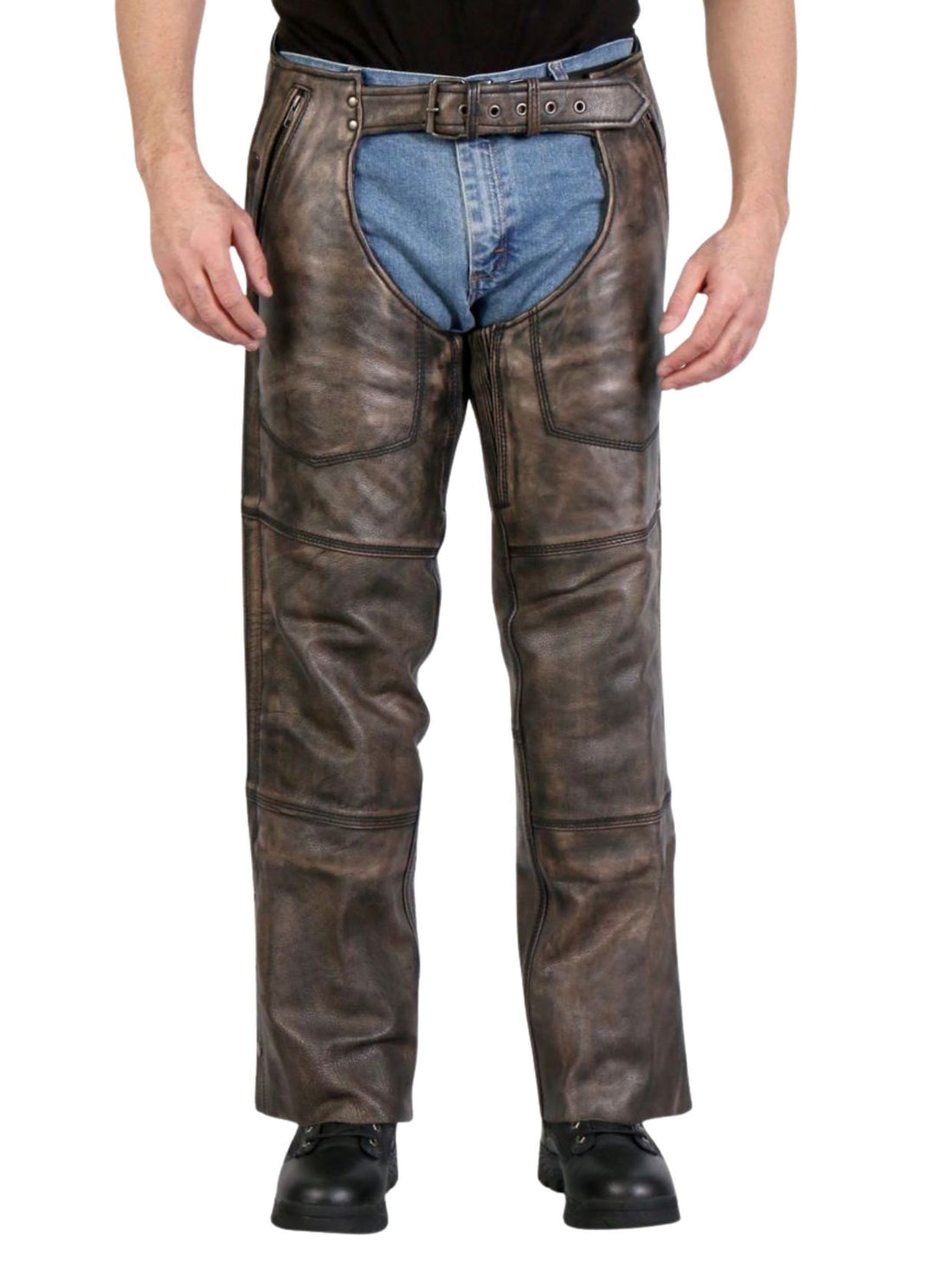 Rustic Brown Leather Buttless Chaps Front
