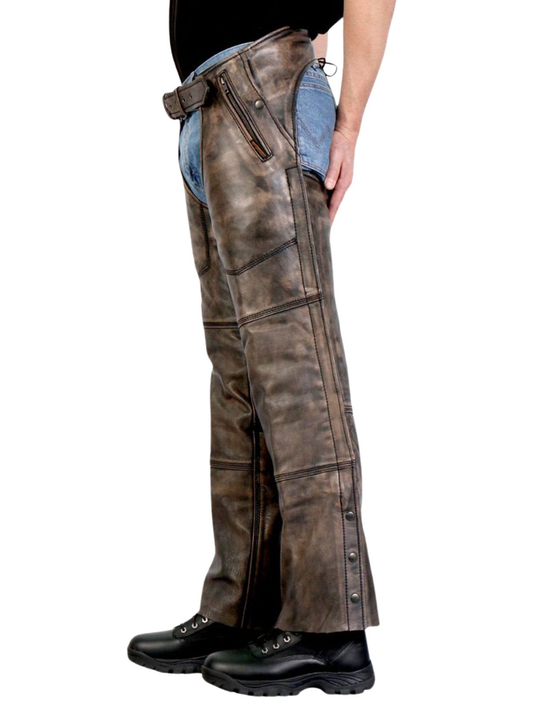 Rustic Brown Leather Buttless Chaps Front