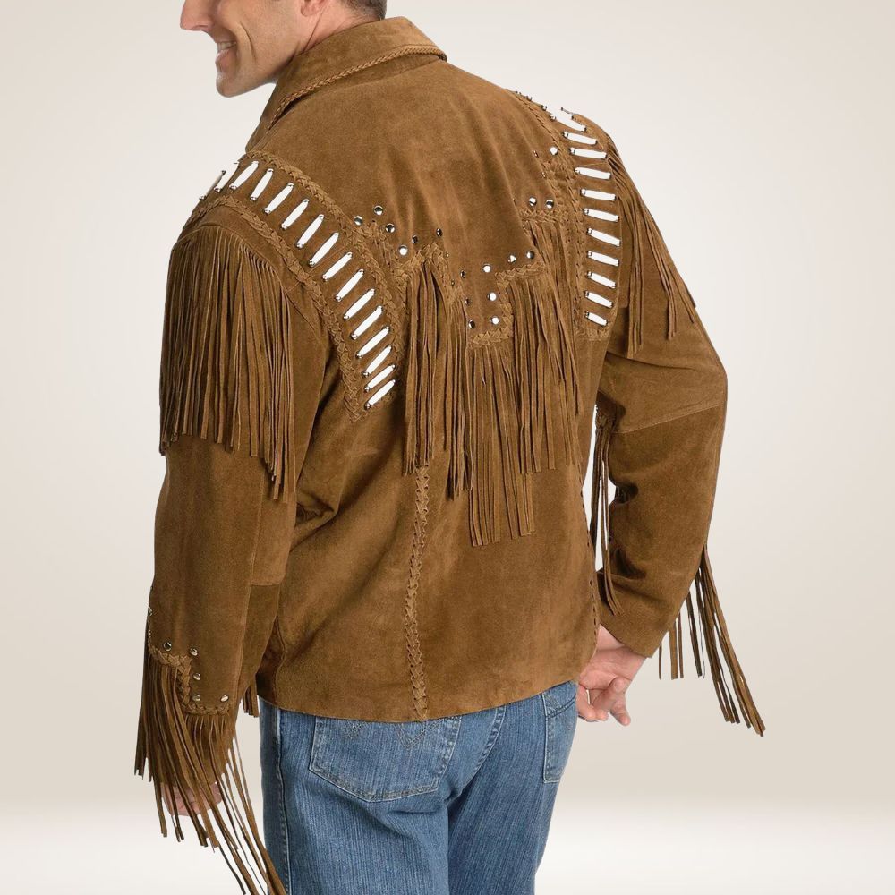 Leather Jacket with Fringe & Bead Detailing