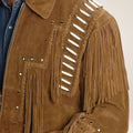  Leather Jacket with Fringe & Bead Detailing Shoulder