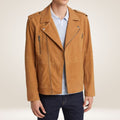 Vintage Tan Suede Moto Jacket Open