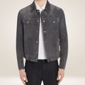 Modern Suede Denim Jacket in Greyish Blue