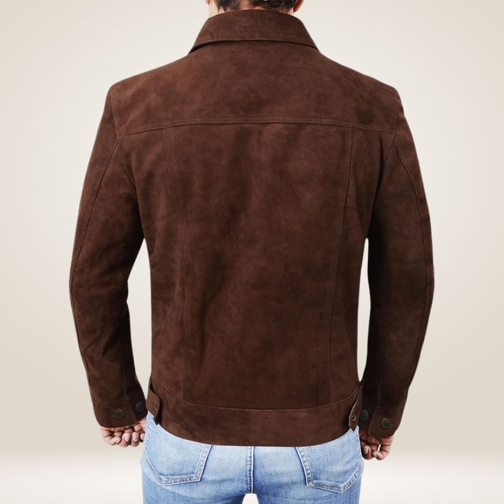 Classic Dark Brown Suede Trucker Jacket