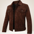 Classic Dark Brown Suede Trucker Jacket Product