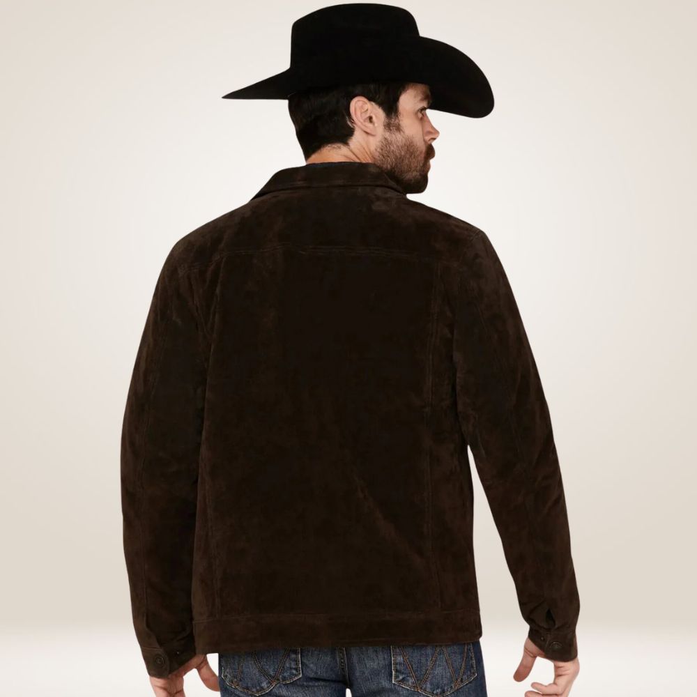 Men’s Brown Suede Trucker Jacket Back