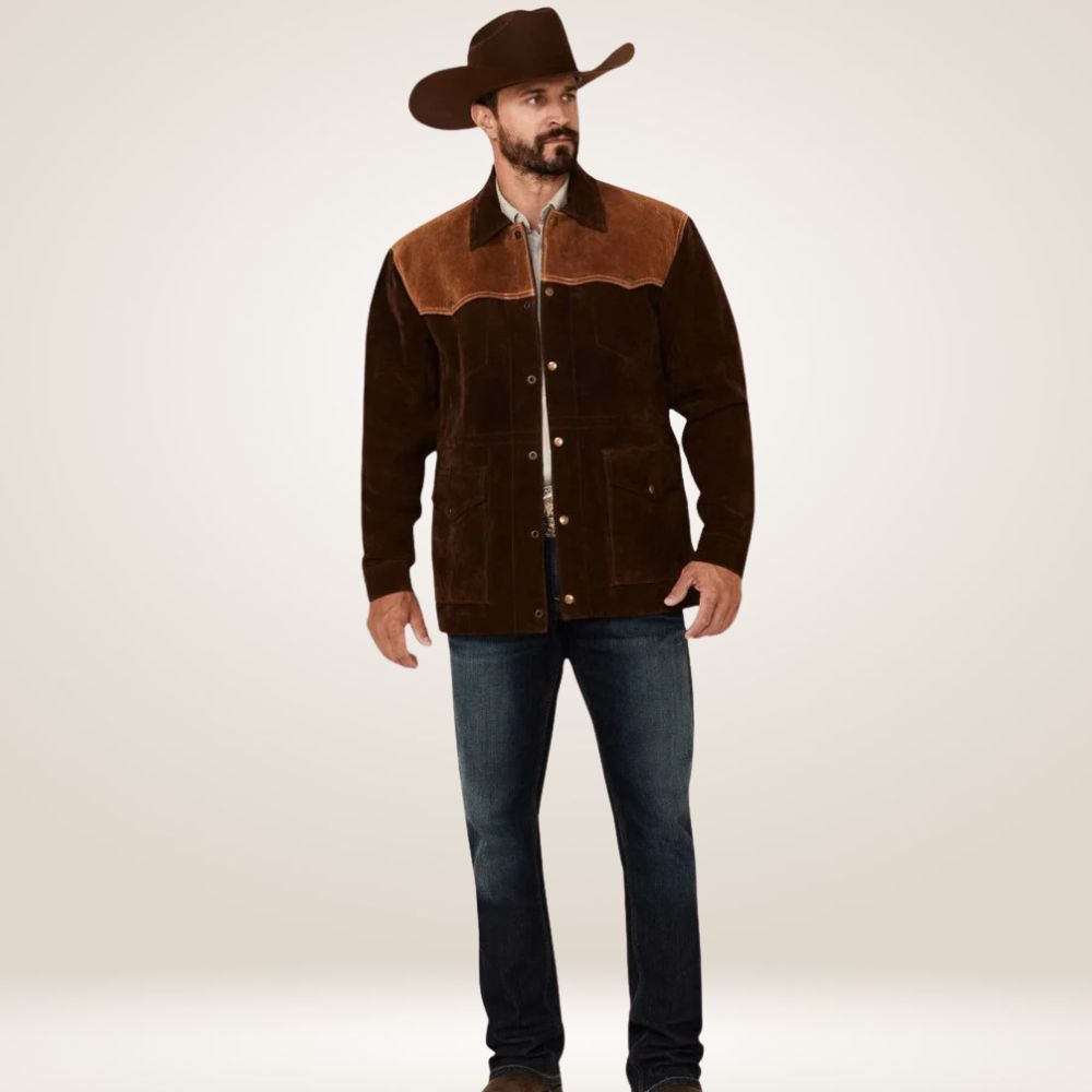 Men’s Chocolate Two-Tone Suede Leather Jacket