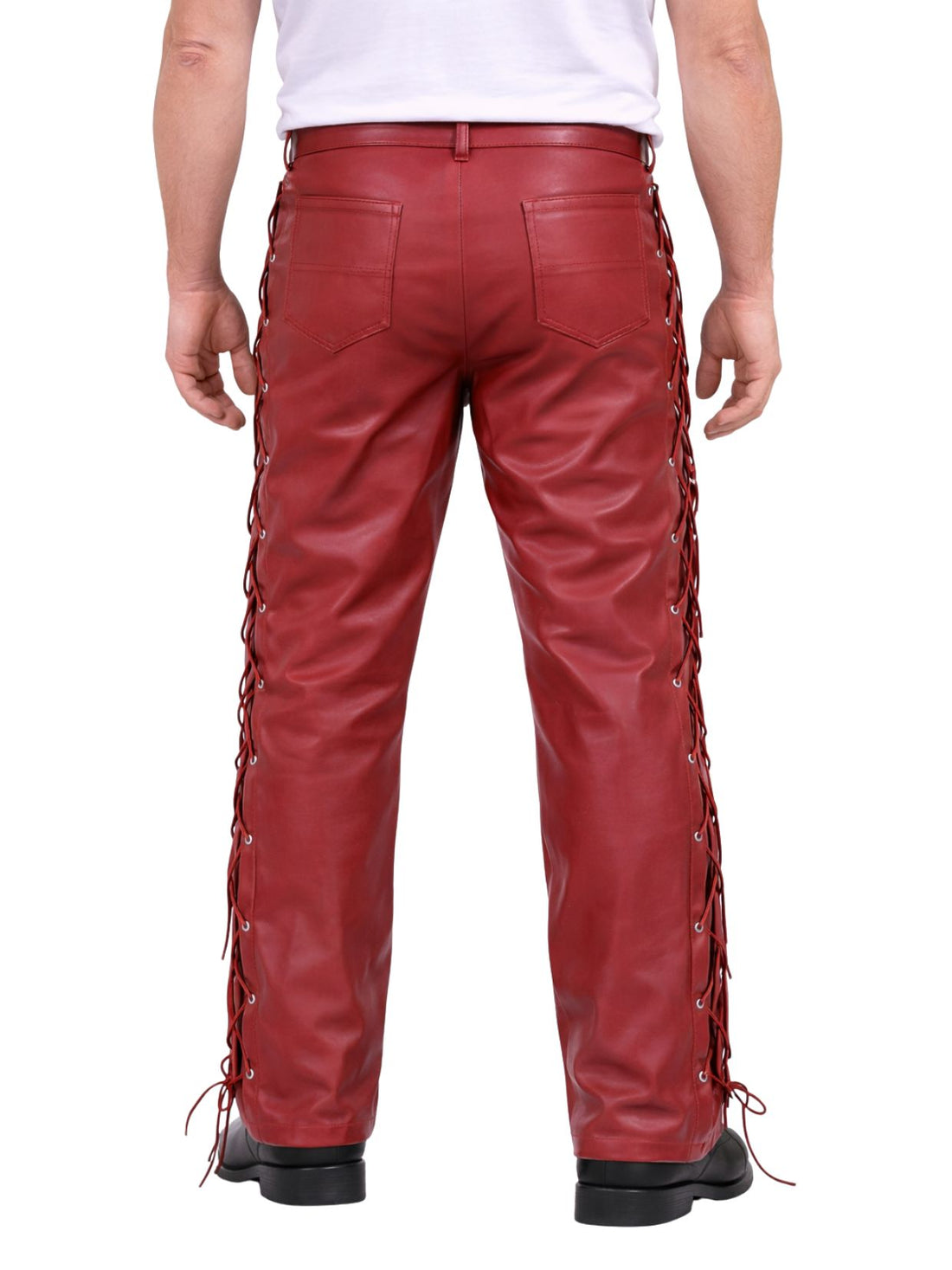 Striking Red Leather Pants with Lace-Up Sides