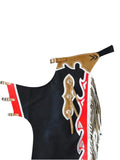 Decorative equestrian bridle with intricate designs on a white background