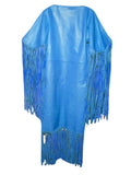 Blue fringe shawl on a white background