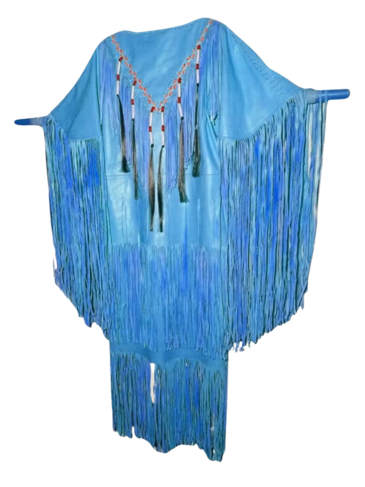 Blue fringe garment on a white background