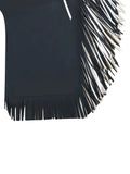 Black fringe garment on a white background