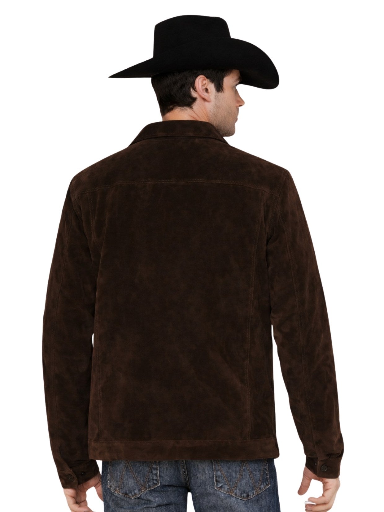 Chocolate Brown Suede Cowboy Trucker Jacket Back