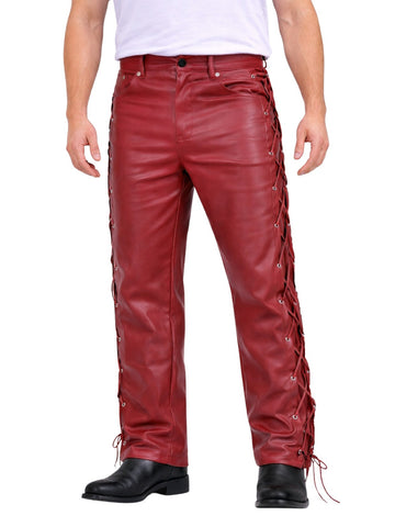 Striking Red Leather Pants with Lace-Up Sides