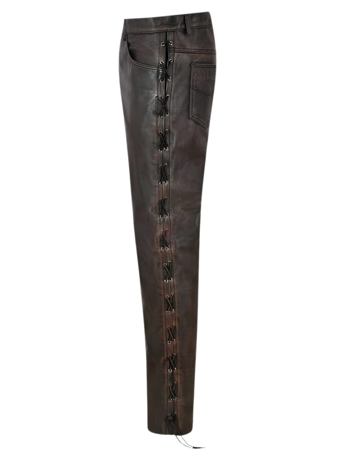Unisex Lace-Up Leather Pants with Distressed Finish