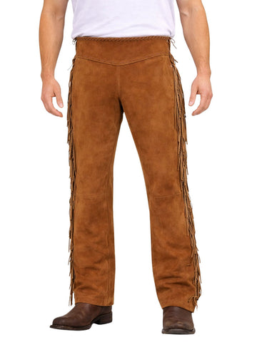 Western Light Brown Suede Fringe Pants