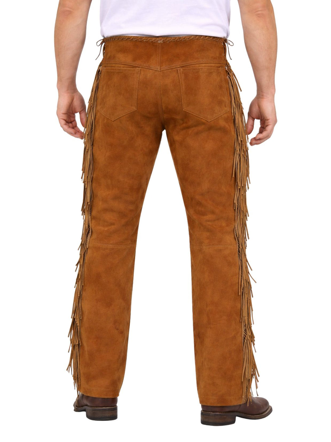 Western Light Brown Suede Fringe Pants