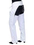 White pants with black accents on a white background