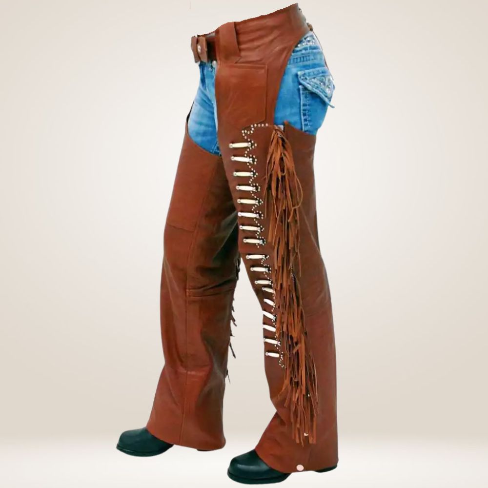 Men's Western Leather Fringe Chaps