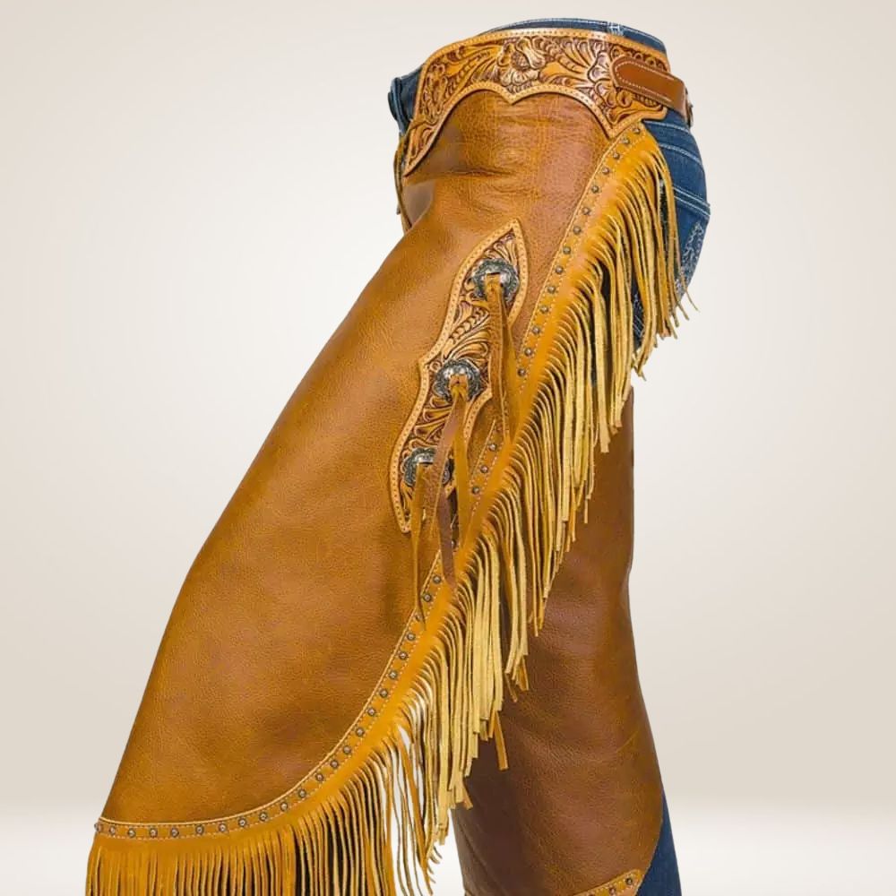 Men's Tooled Leather Fringe Chaps