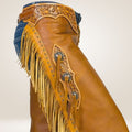 Men's Tooled Leather Fringe Chaps Close