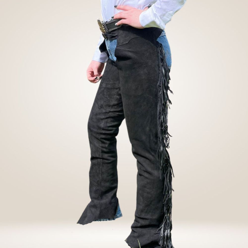 Classic Black Suede Leather Chaps with Fringe