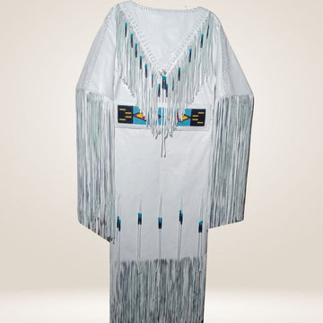 Women’s White Leather Long Fringes Beaded Wedding Dress