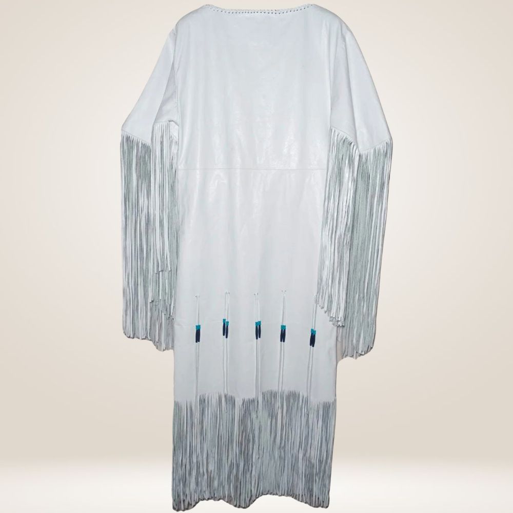 Women’s White Leather Long Fringes Beaded Wedding Dress Back
