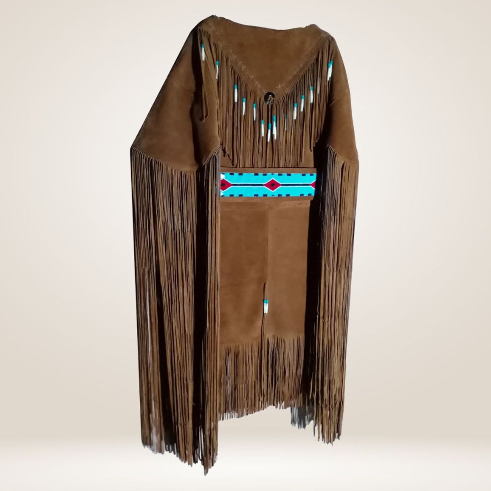 Women’s Brown Suede Leather Long Fringes Maxi Dress