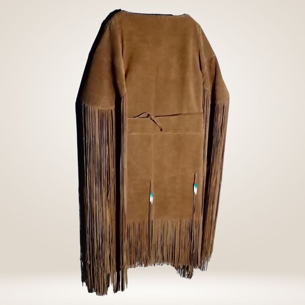 Women’s Brown Suede Leather Long Fringes Maxi Dress