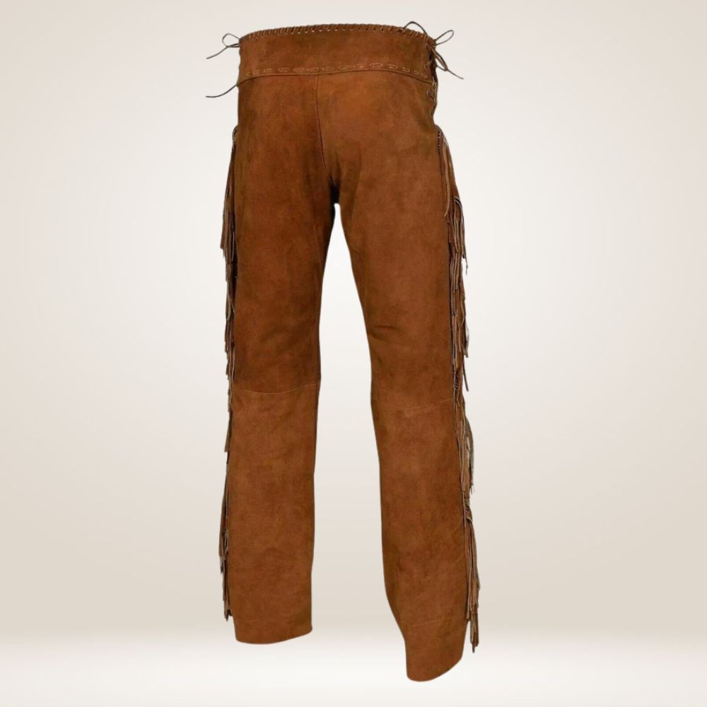 Western Light Brown Suede Fringe Pants