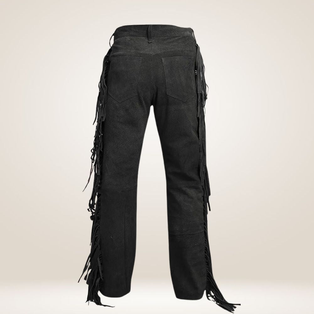 Men's Black Suede Leather Fringe Pants