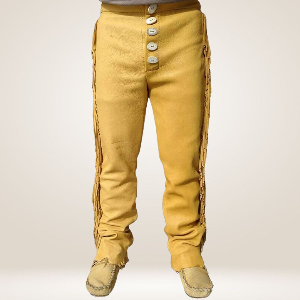 Yellow Leather Pants with Fringe